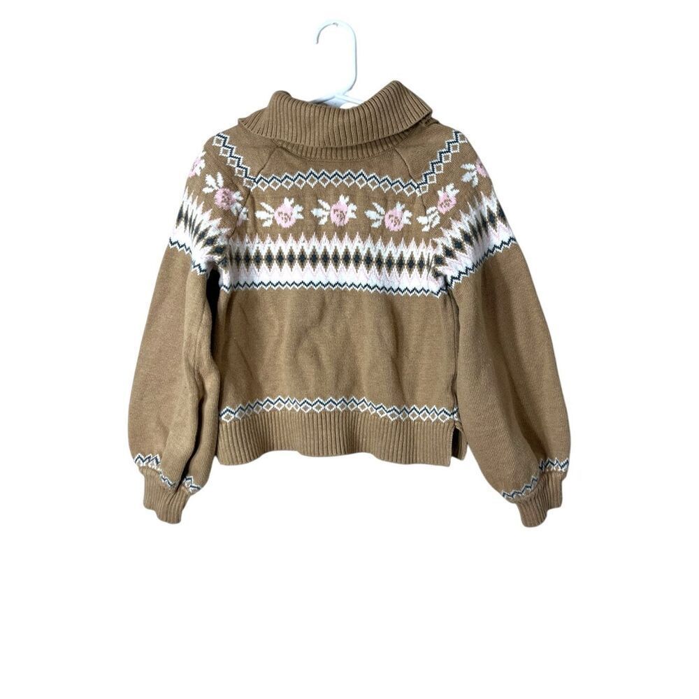 Janie and Jack Fair Isle Flower Sweater in Chocolate Malt Heather Color 6